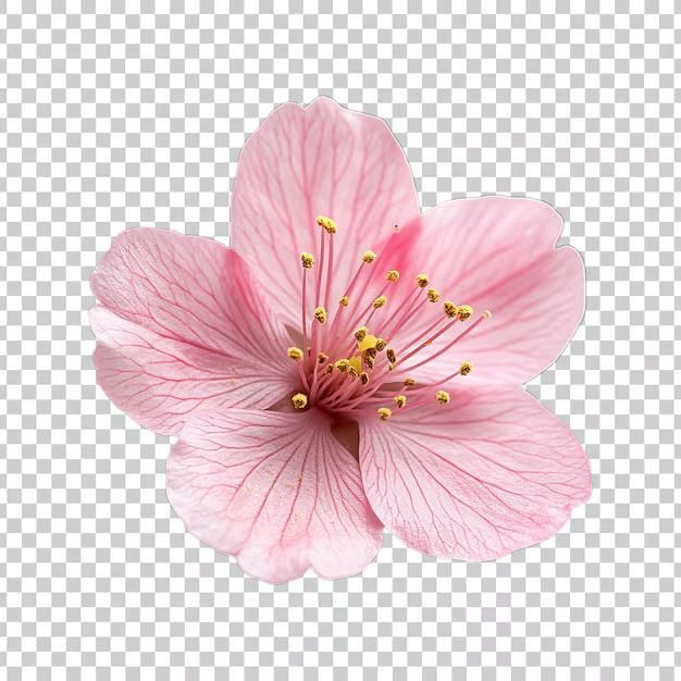 Pink flower with intricate vein patterns on transparent background