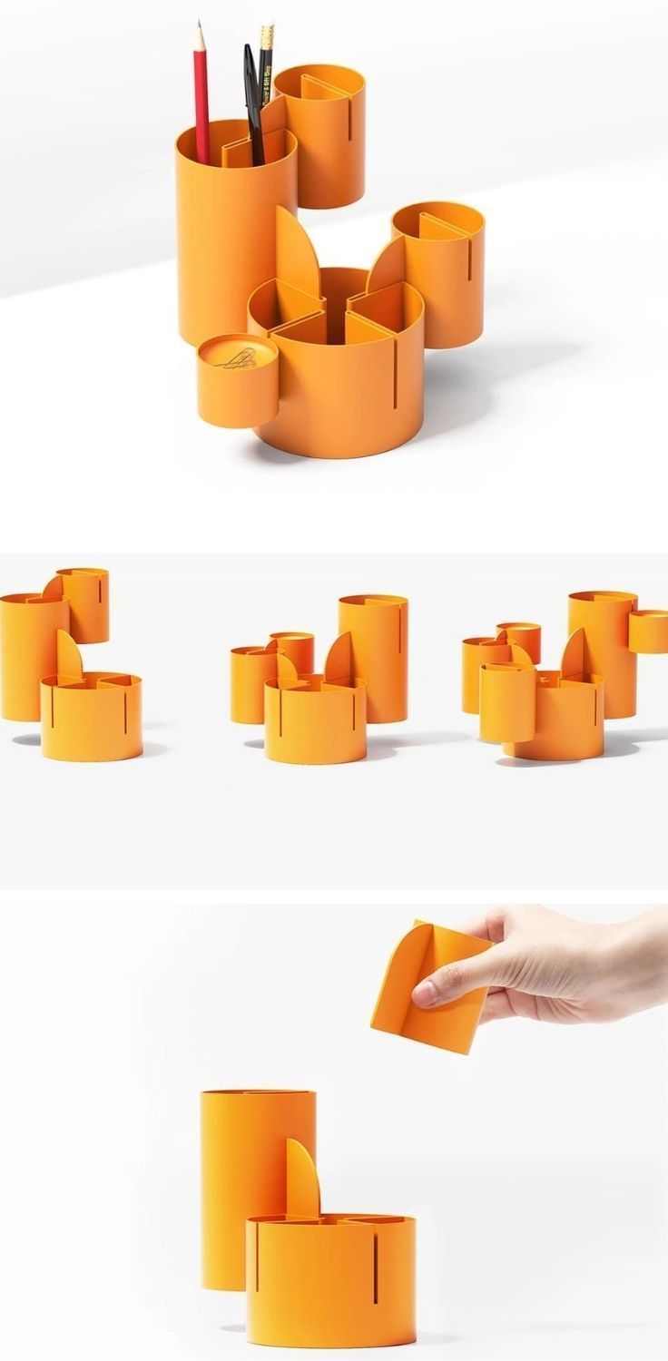 This cactus-inspired desk organizer uses a slot-and-tab stacking method to adapt with your changing