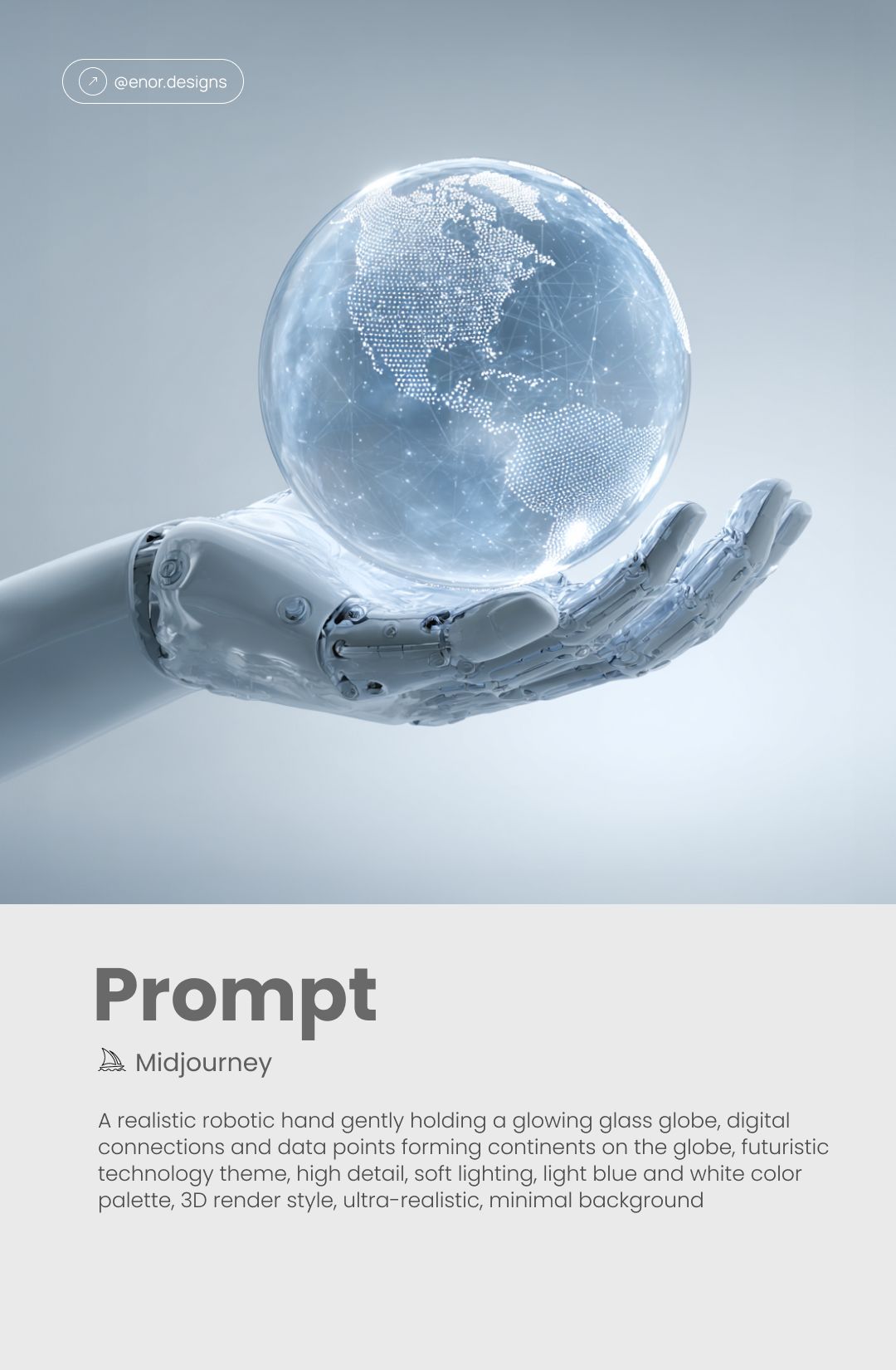 Midjourney art prompt | Futuristic Globe Concept | Robotic Hand | 3D Tech Render