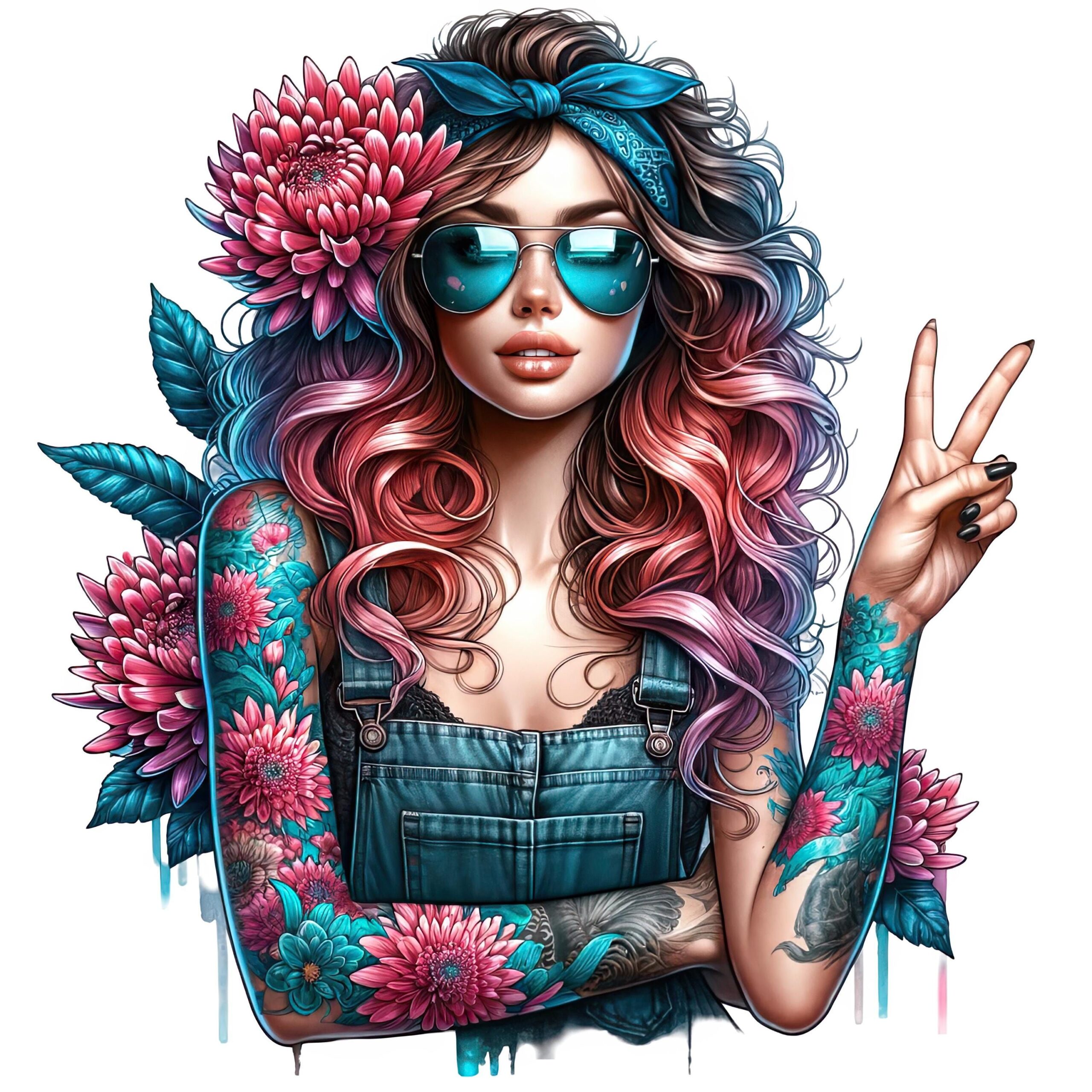 Bundle de clipart filles signe de la paix – ensemble PNG bohème rétro groovy (téléchargement numérique, usage commercial) 20 PNG