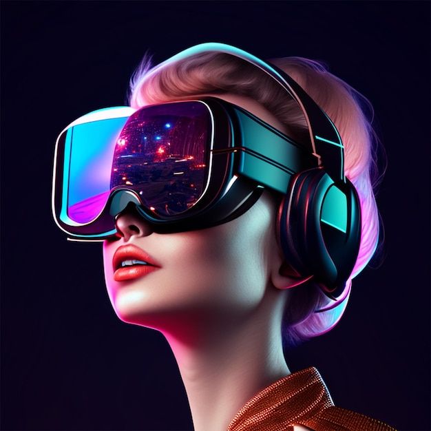 Medium shot woman experiencing virtual reality 3d render | Premium AI-generated image