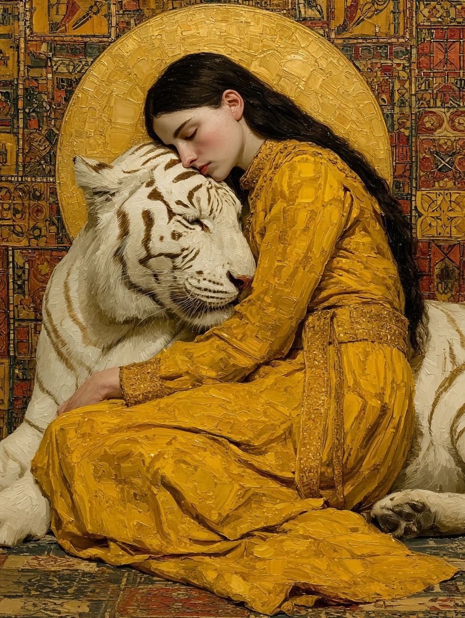 High Priestess with White Tiger – Fantasy Art, Mystical Portrait