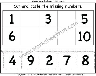 Cut and Paste Missing Numbers 1-10 – One Worksheet / FREE Printable Worksheets