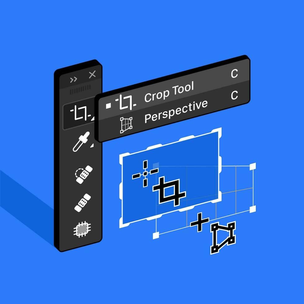 Tools Panel. Crop Perspective Tool in Raster graphic editor. Isometric 3d Vector illustration