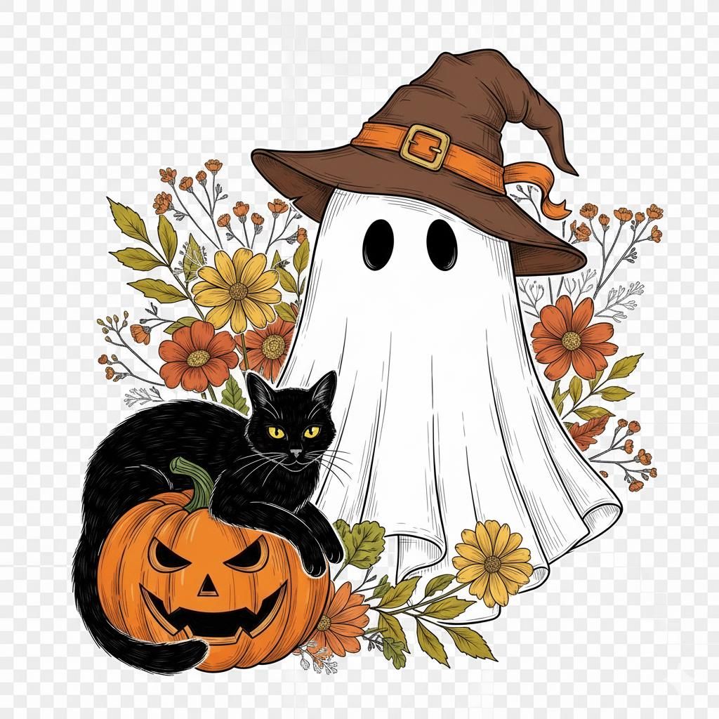 Floral Fall Ghost Png, Vintage Halloween Coquette Png, Boho Fall Shirt Design, Retro Halloween Png, Spooky Sublimation, Floral Pumpkin Png