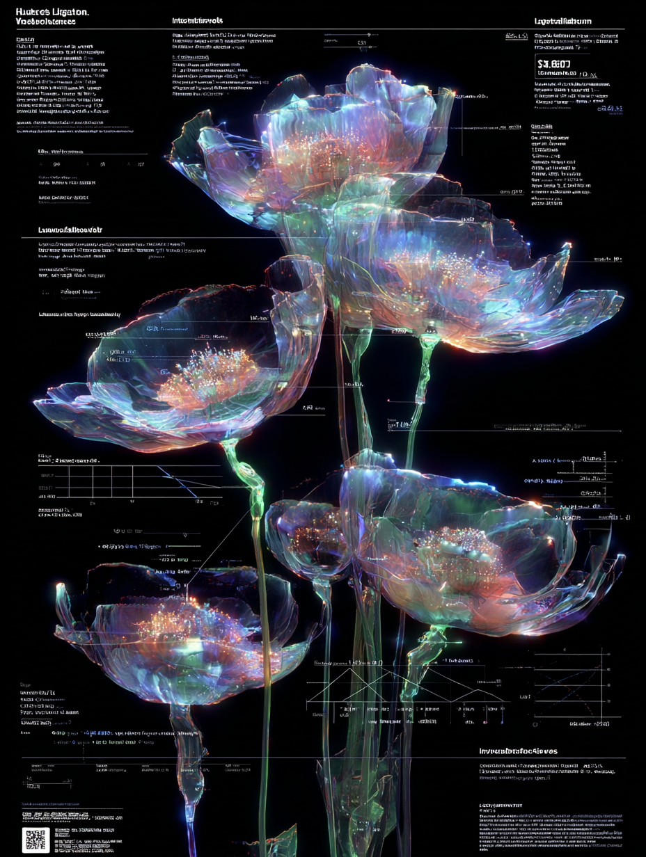 Futuristic Holographic Flowers with Scientific Data Visualization