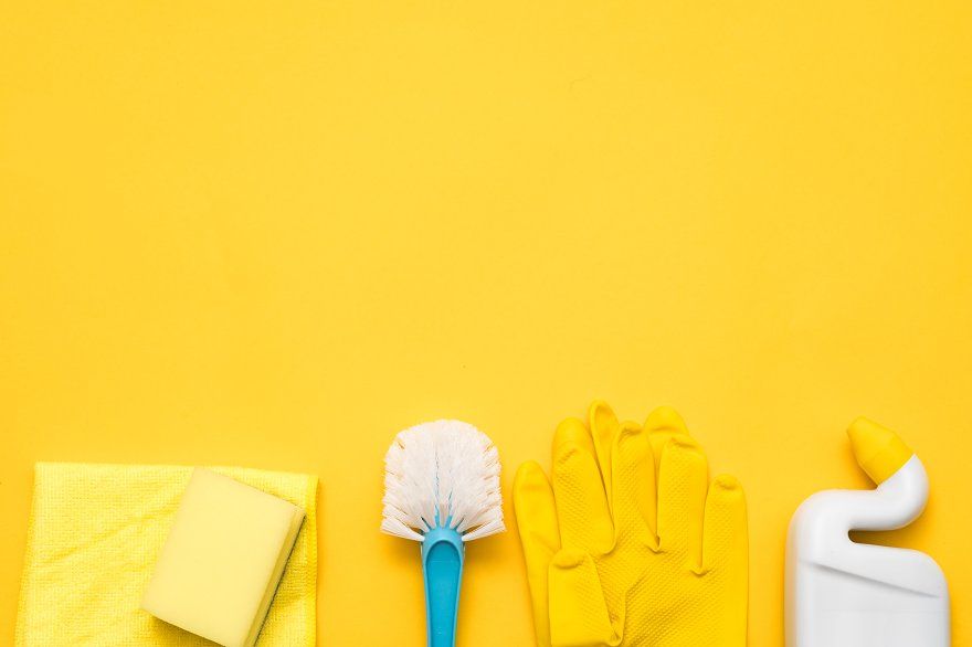 toilet cleaning supplies cleanup set copy space