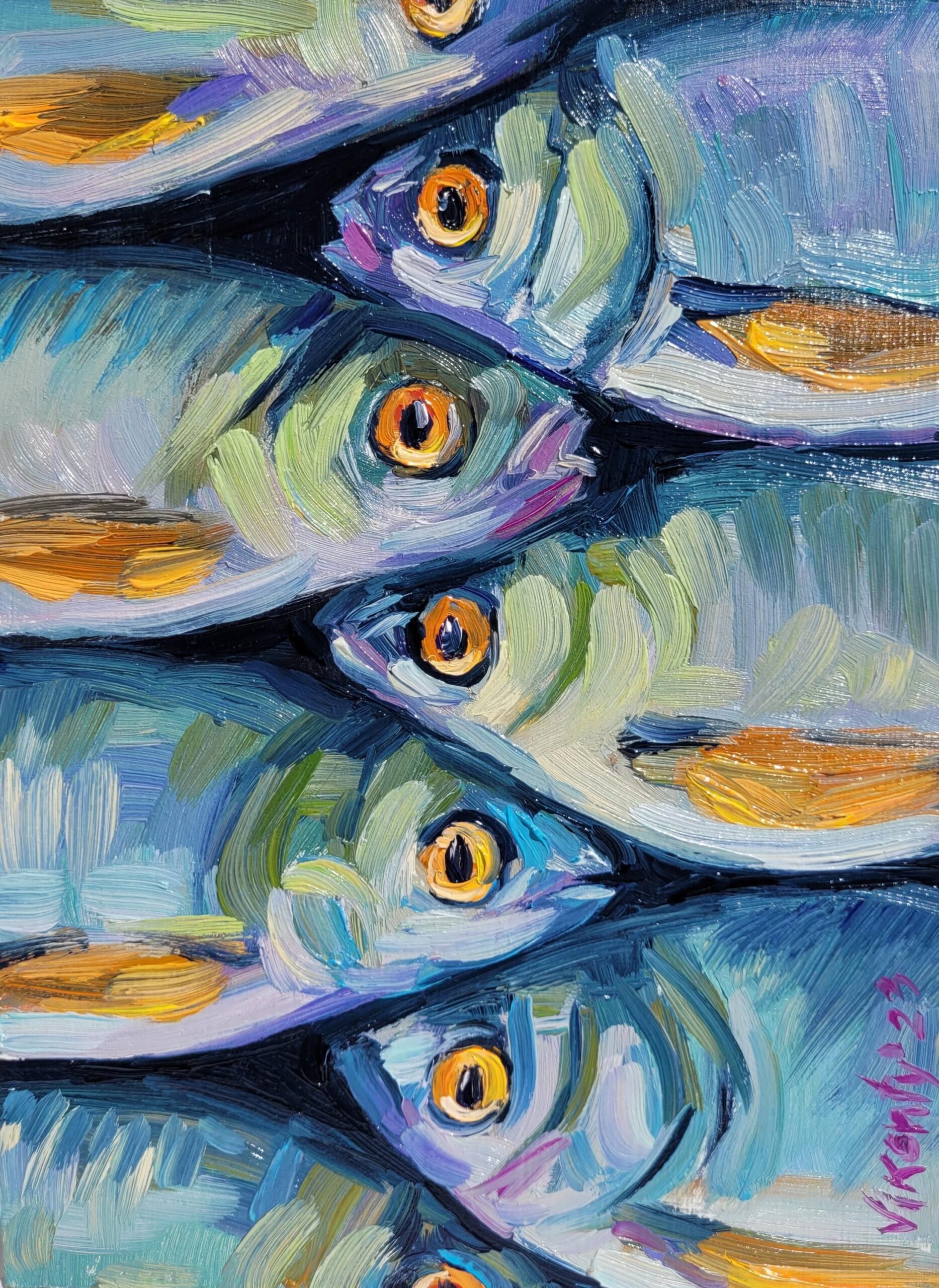 Sardine Painting Fish Artwork Original Oil Painting Still Life Painting Food Painting Kitchen Wall Decor Seafood Art by VibrantArtHouse