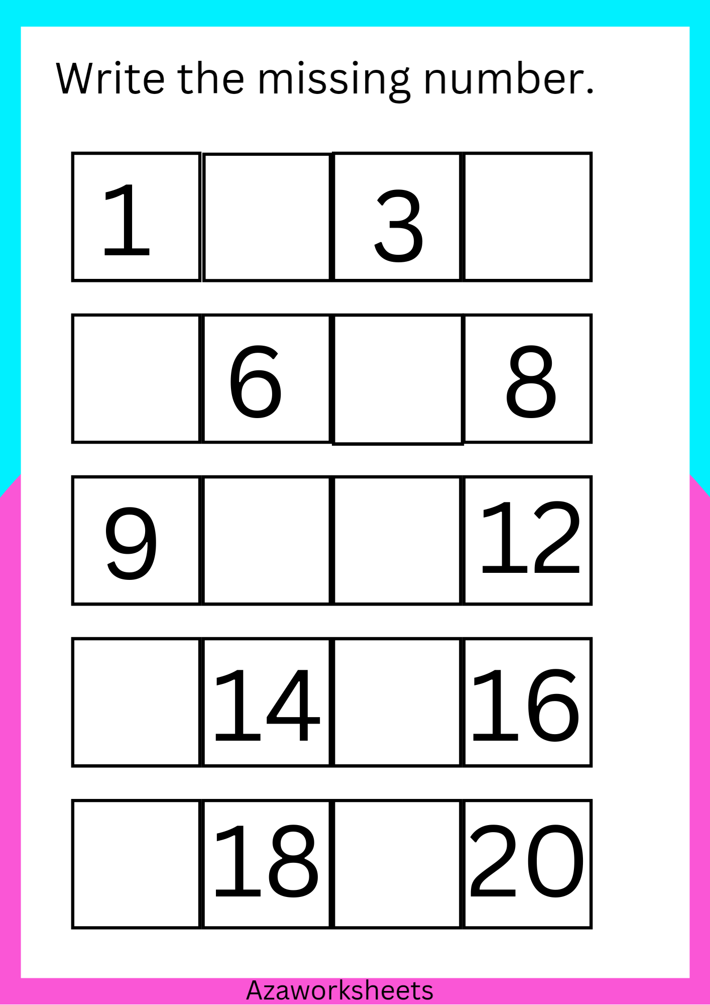 WRITE THE MISSING NUMBERS