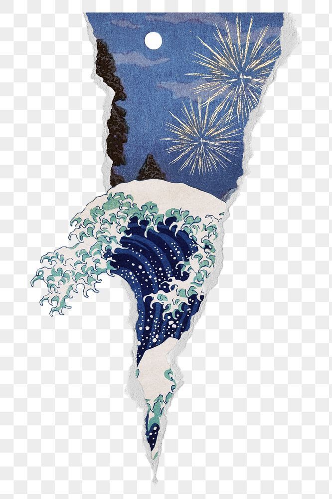 Download premium png of Png Great Wave off Kanagawa sticker, Hokusai’s artwork remixed by rawpi