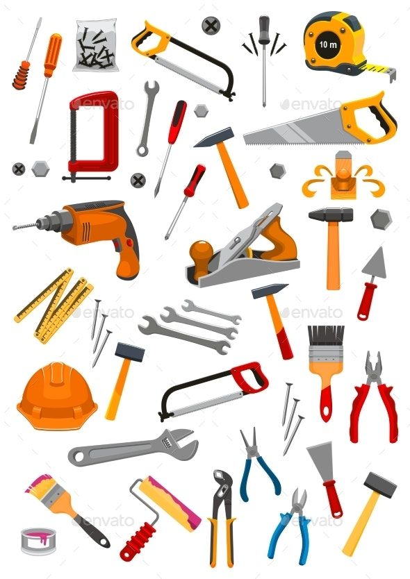 Building Repair Work Tools Vector Isolated Icons