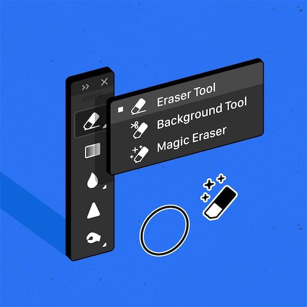 Eraser tool background and magic eraser tool isometric vector illustration | Premium Vector