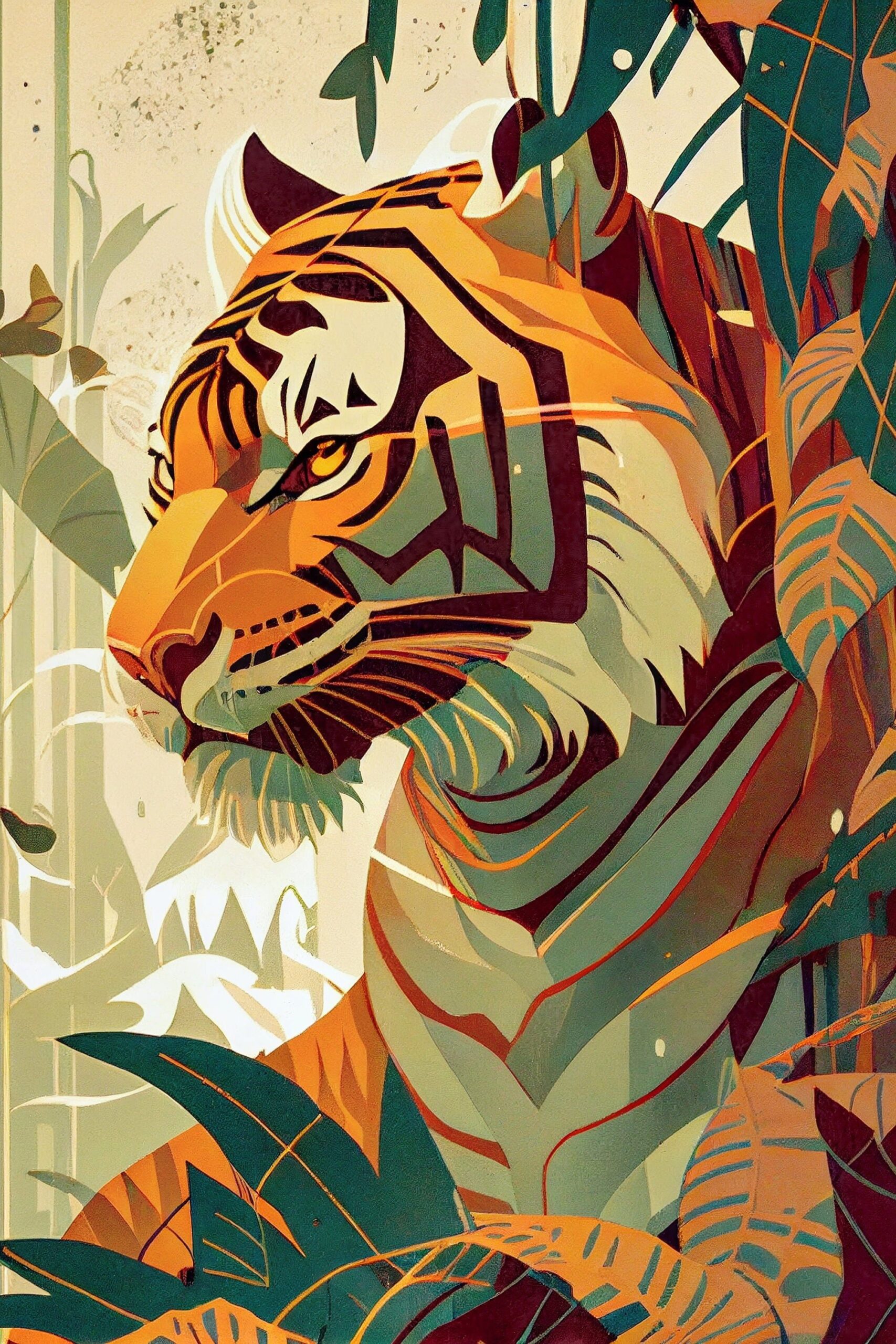 Tiger Art Print | Wall Art | Poster Art | Digital Download | Digital Art | Abstract Art | Art Nouveau | Art Deco | Printable Art