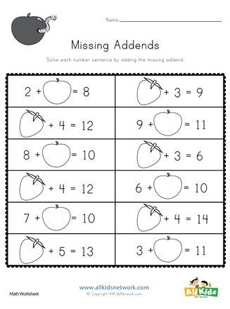 Fruit Missing Addends Worksheet