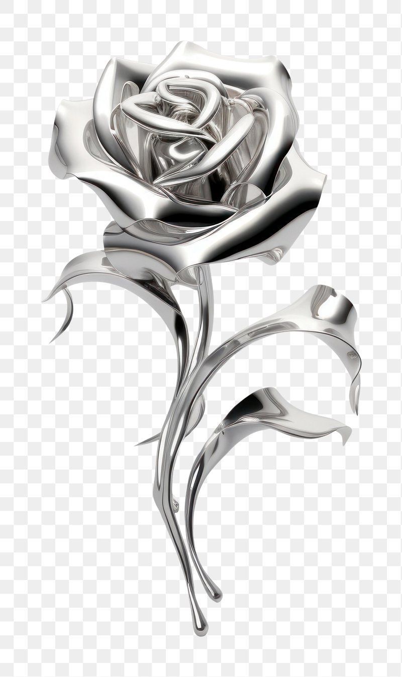 Elegant Silver Rose PNG – High-Resolution Heart Jewelry Graphic for Aesthetic Designs