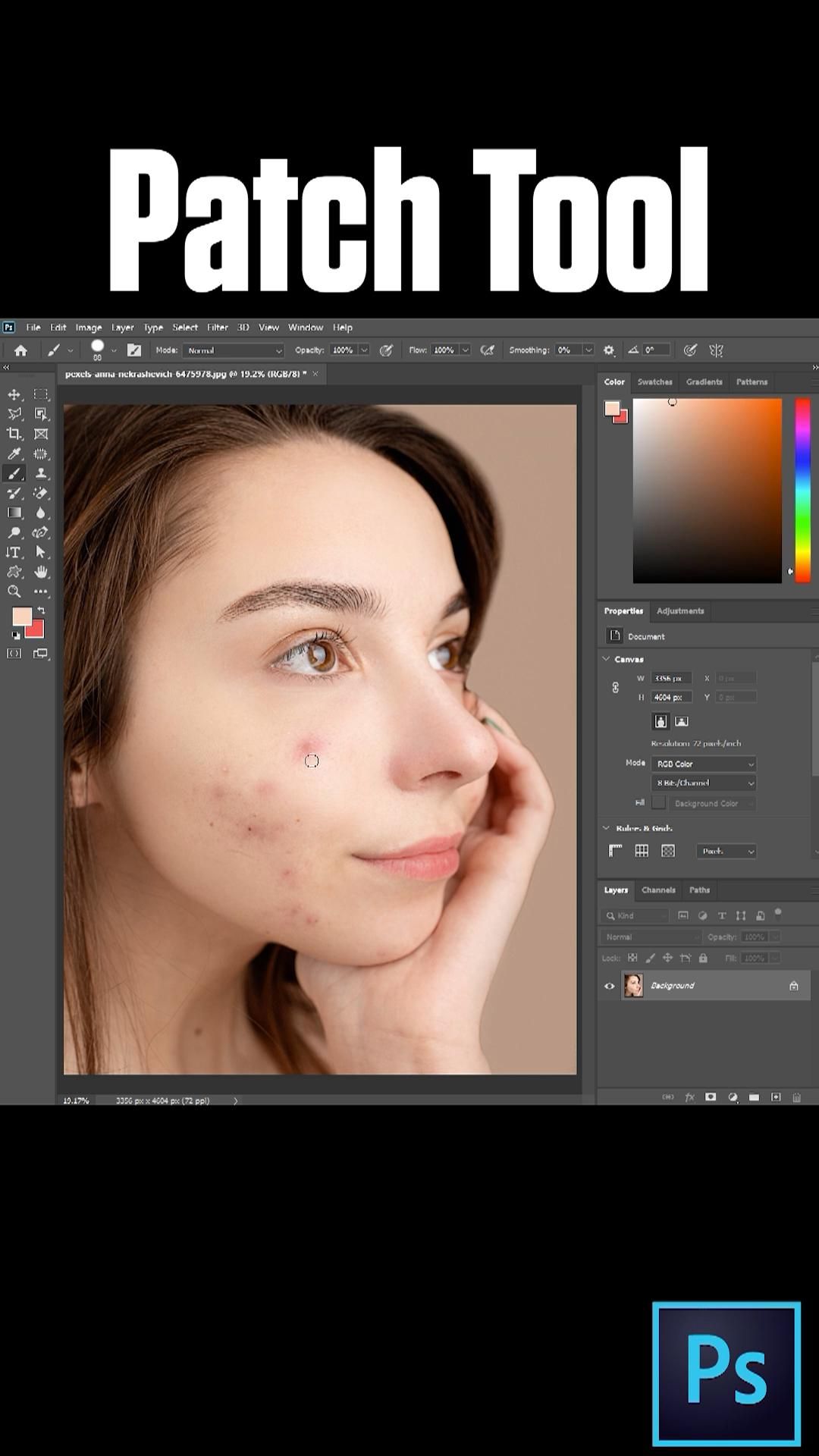 Removing pimple by only using patch tool in photoshop