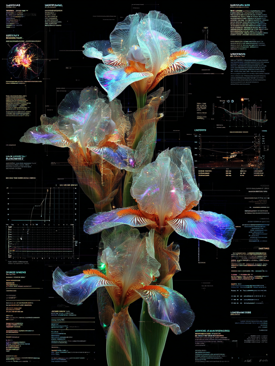Futuristic Holographic Flowers with Scientific Data Visualization