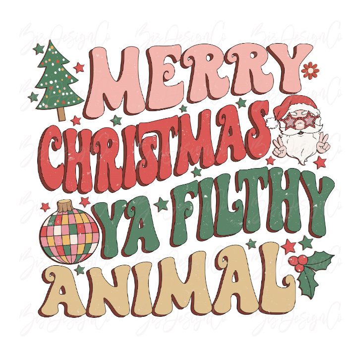 Joyeux Noël Ya Filthy Animal png, téléchargements de modèles de sublimation de Noël groovy, conception de chemise de père Noël, clipart graphiques hippie