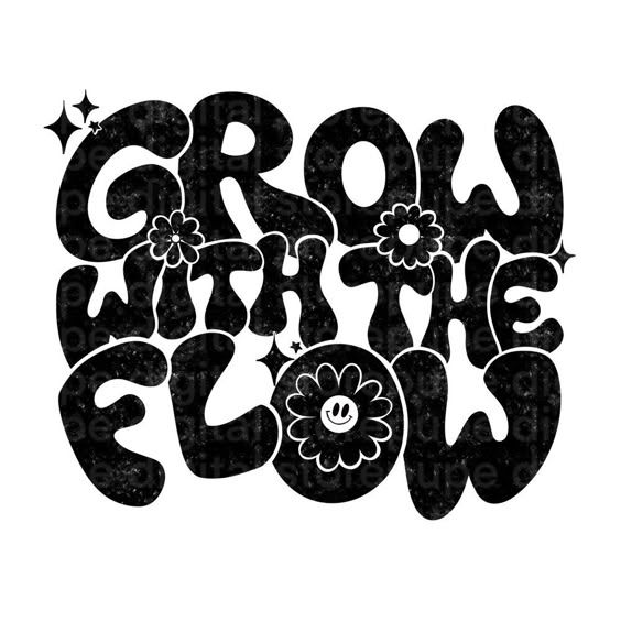 Wachsen mit dem Fluss, digitales Retro-Design, gewelltes Buchstaben-Shirt, Positive Vibes, Boho-Sh