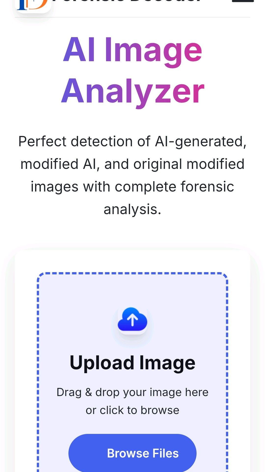 AI Image Analyzer with forensic analysis.