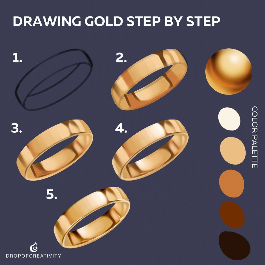 Step-by-step drawing tutorial: How to draw gold | 00s digital art