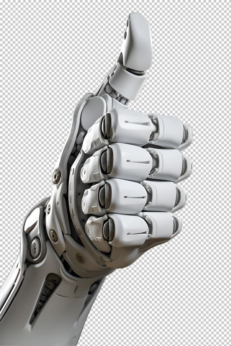 White robotic hand giving a thumbs up on isolated transparent background | Premium AI-generated PSD