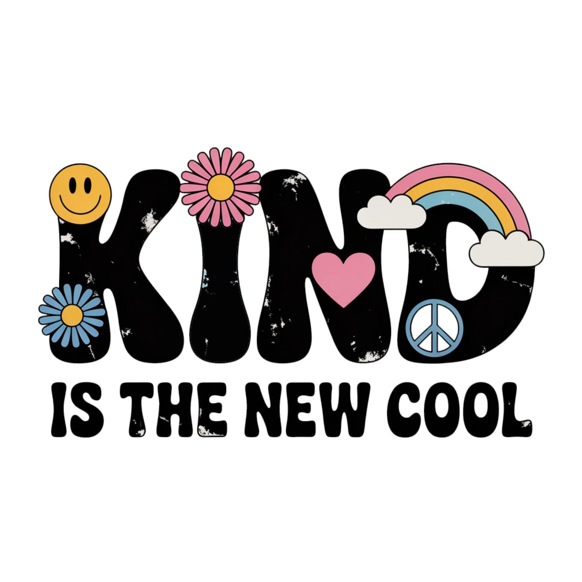 Kind is the new Cool PNG design numérique, PNG rétro, Happy PNG, design png en détresse pour chemises, png floral pour enfants, sublimation png pour enfants