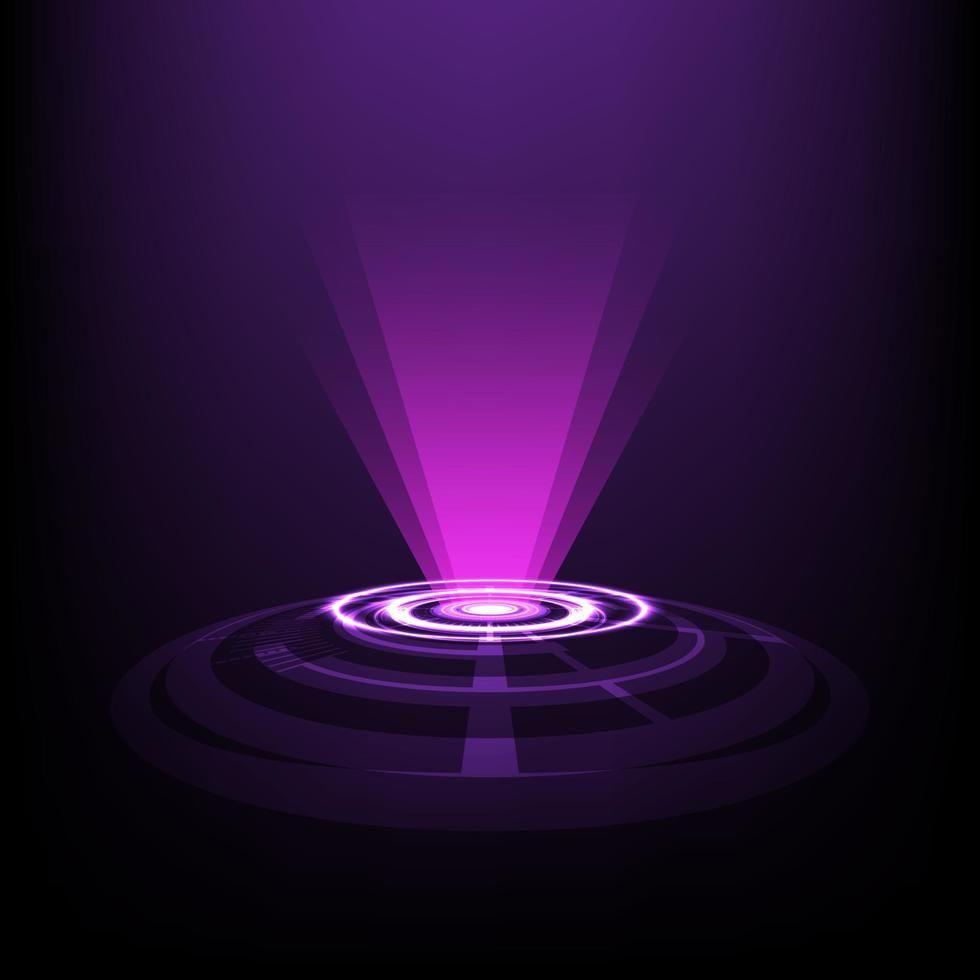 Abstract vector pink hologram futuristic circle background. High tech and Sci-fi  technology design with round shape pattern and beam lights.