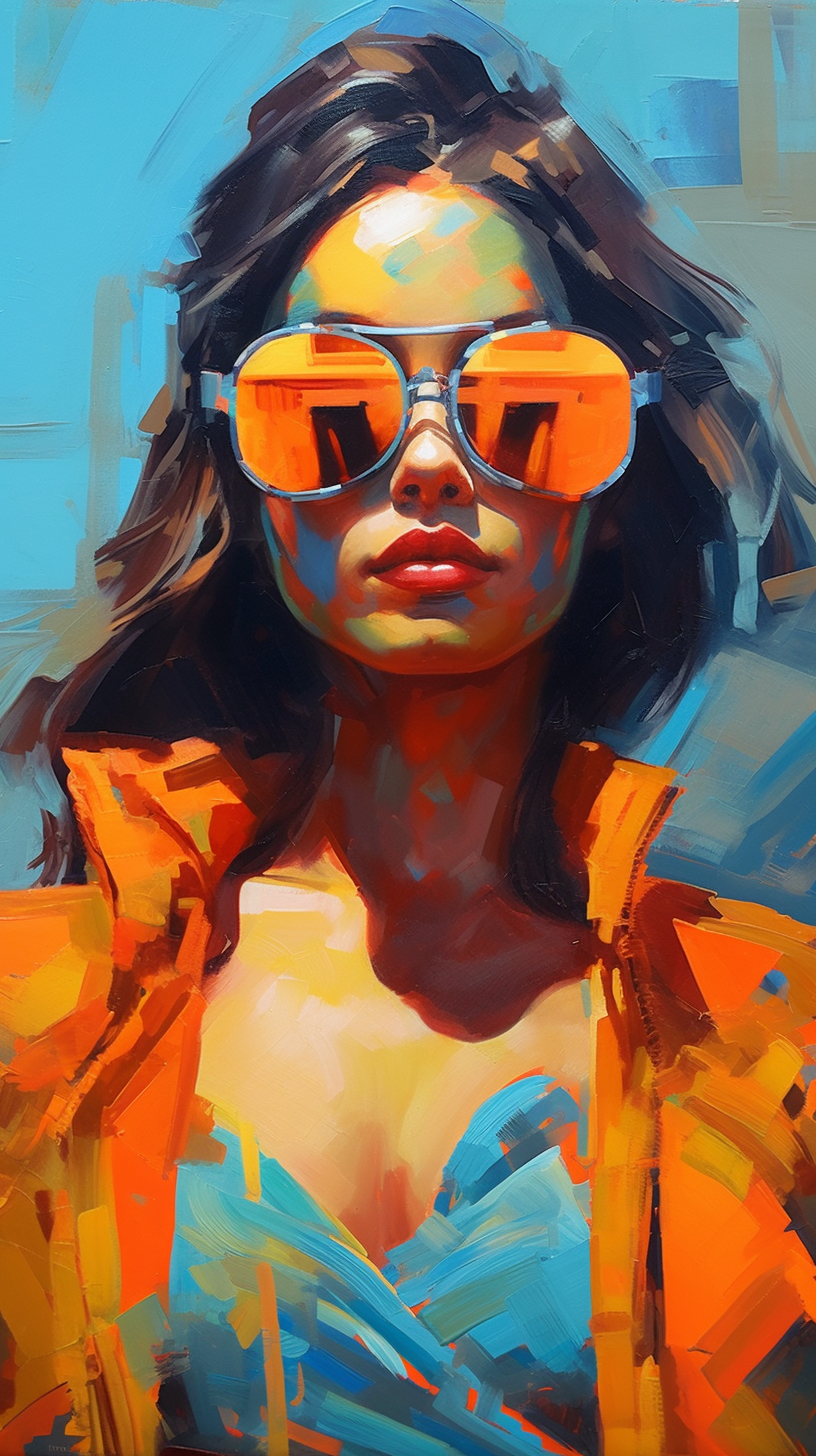 a painting of a woman wearing sunglasses