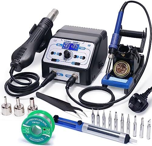 YIHUA 862BD+ SMD Hot Air Rework Station Soldering Iron Station, 2 in 1 Station with Temperature Stabilization Function and Electronic DIY Projects Rework Repair(UK Plug)