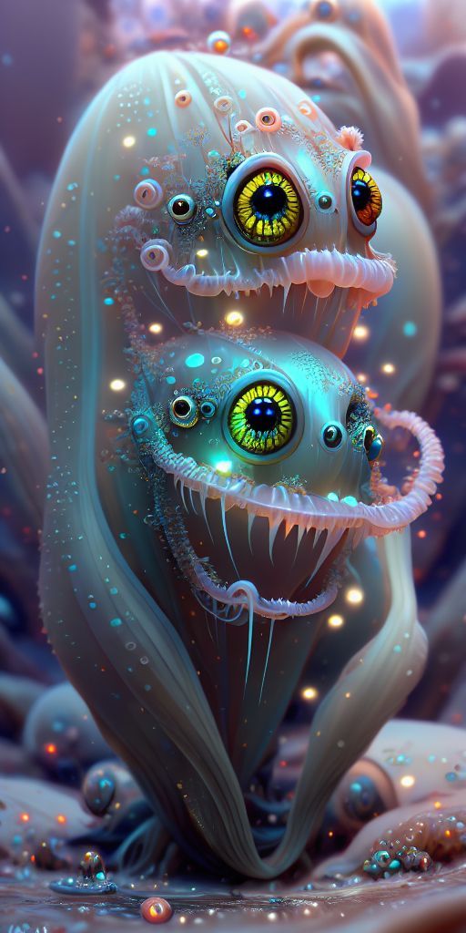 Ai image of a scary creature underwater