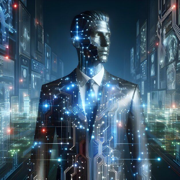 Businessman using the ai technology transformation to change management things | Premium AI-generated image