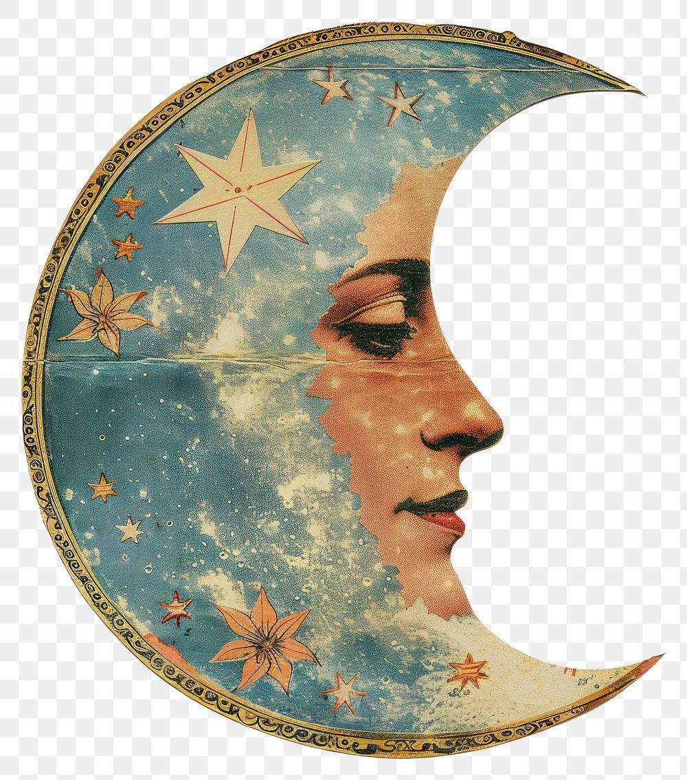 Download free png of PNG Moon collage cutouts vintage face art. by Tang about sky, antique, vintage illustration, painting collage, and moon face 16400894