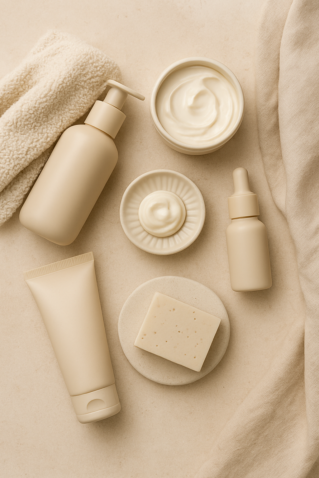 Luxury Neutral Skincare Flatlay | Minimal Self Care Aesthetic