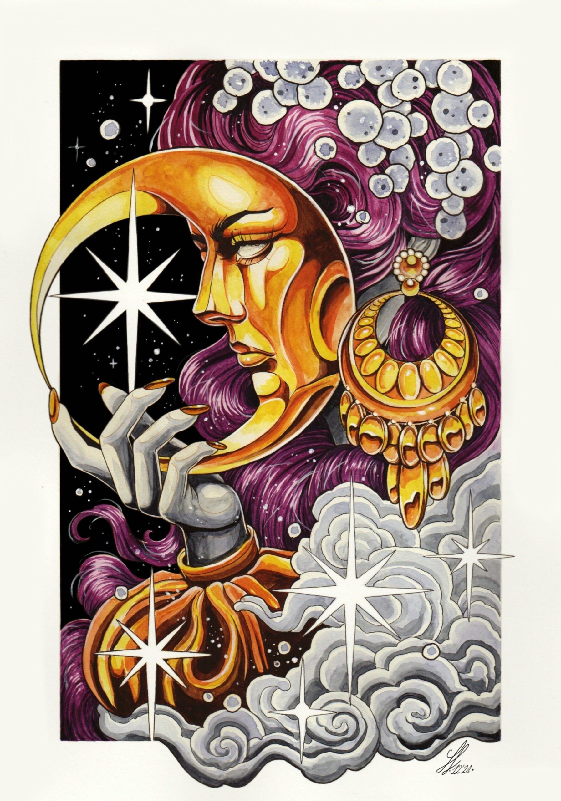 The Moon watercolor art print