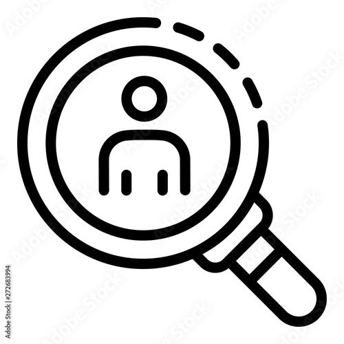Man under magnifying glass icon. Outline man under magnifying glass vector icon for web design isolated on white background