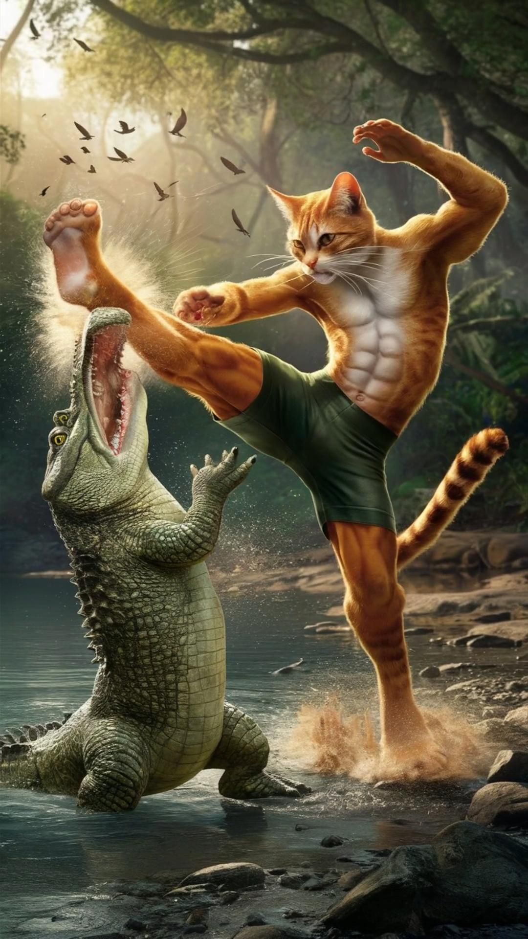 Cat fighting with crocodile 🐈🐊