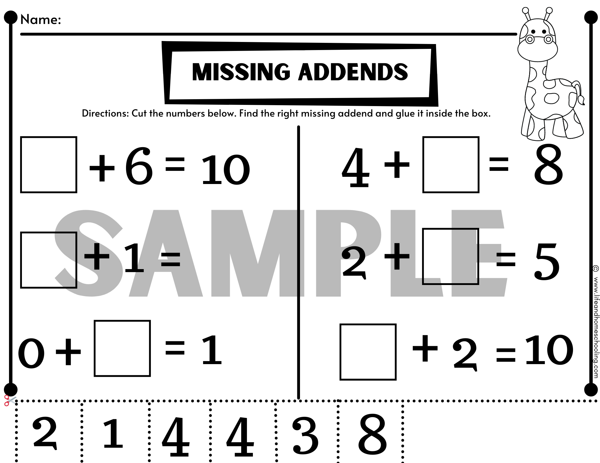 Free Missing Addends Printable Worksheet