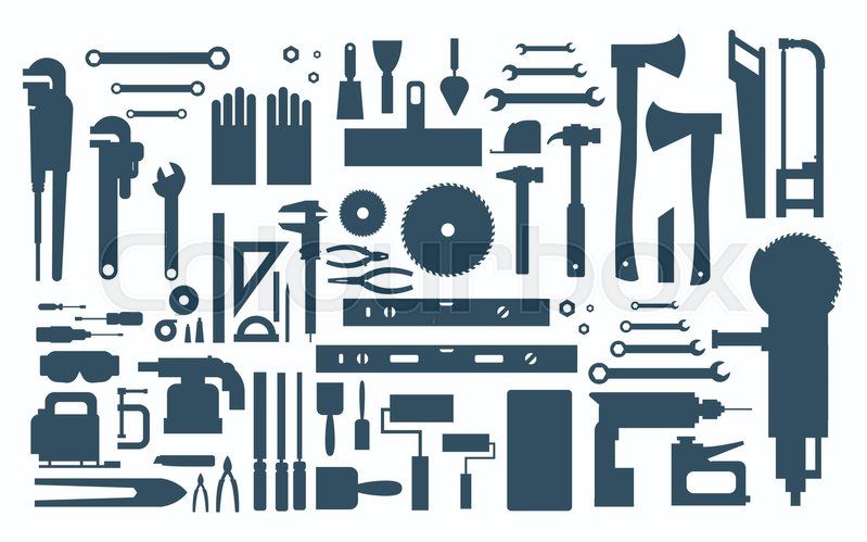 Set Of Repair And Construction Working Hand Tools, Equipment Collection Flat Vector Illustration