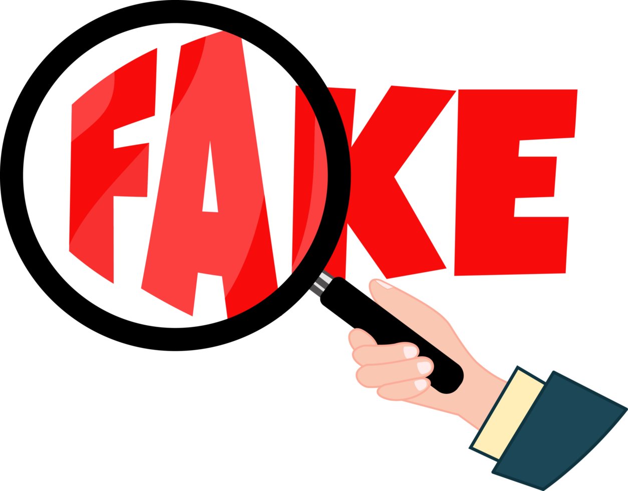 Download hand holding magnifying glass with fake inscription for free