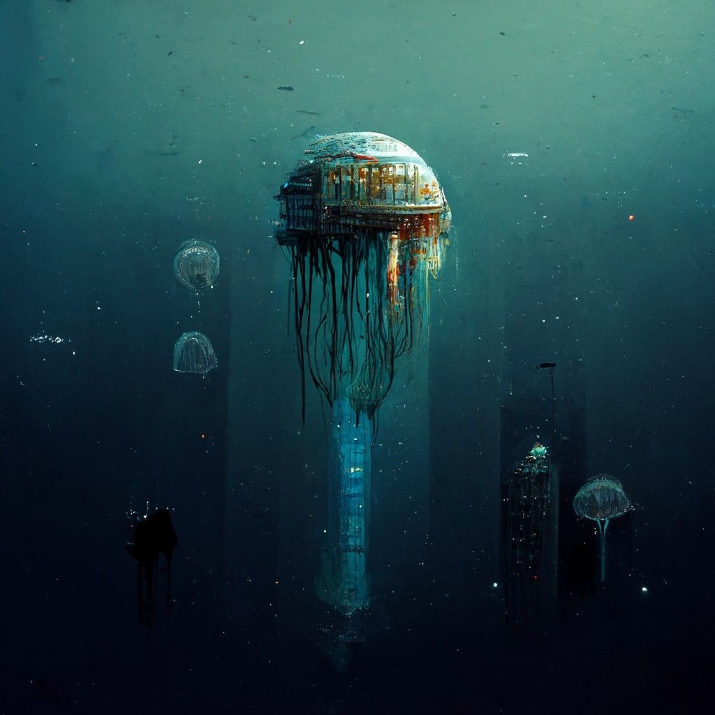 Underwater city of jelly structures