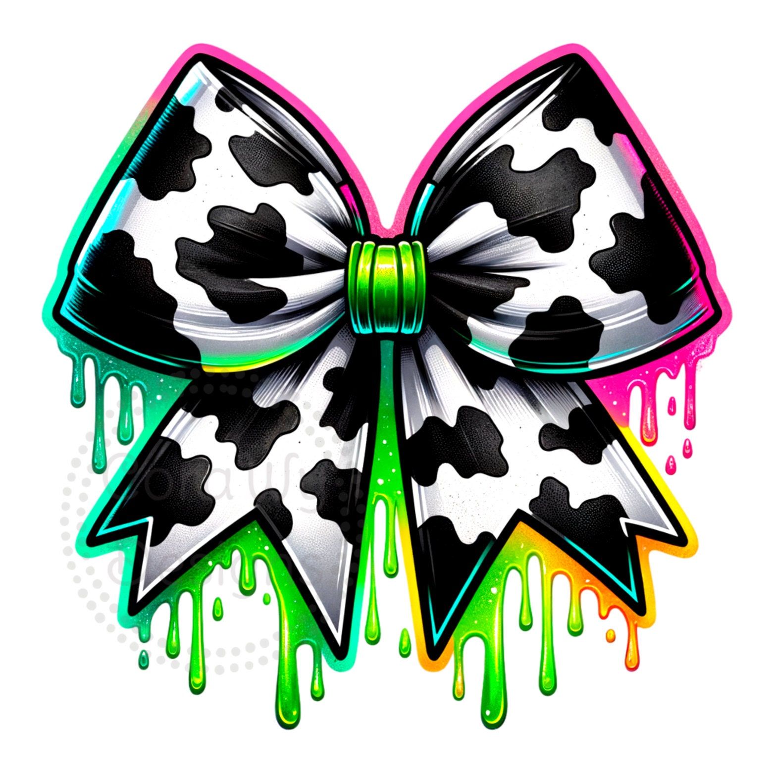 Vache impression néon noeud aquarelle sublimation téléchargement numérique PNG Coquette noeud papillon