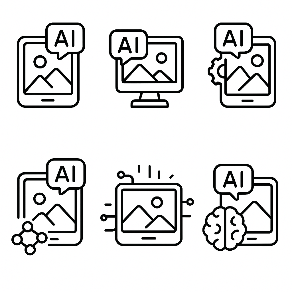 AI text to image generator concept vector icon set