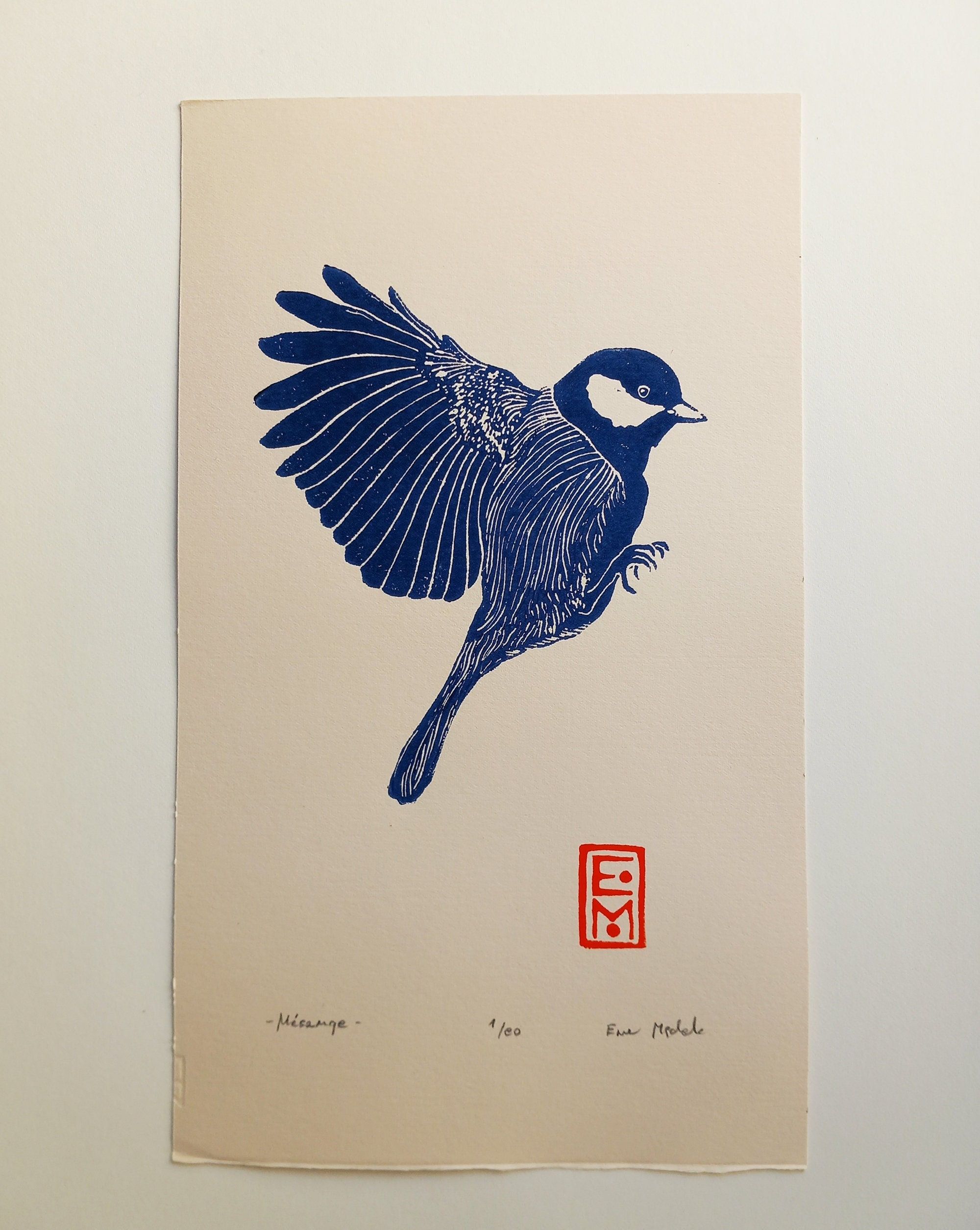 Linogravure Mésange en vol – impression d’art originale, nature art, illustration ornithologique, signé et numéroté par l’artiste, oiseau – Etsy France