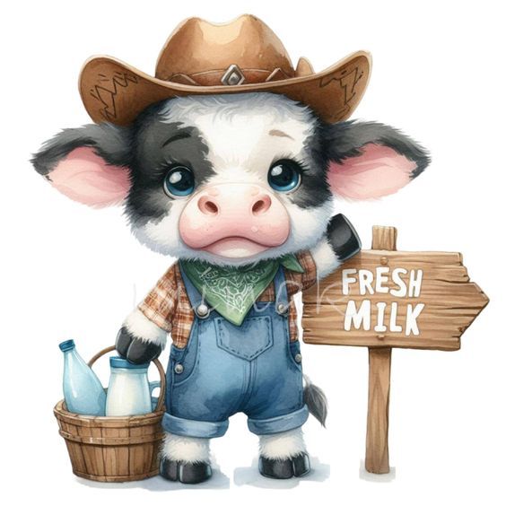 Farm Fresh Milk Clipart, Cow Clip Art, 16 PNG American Farmers Market, Digital Downloads,