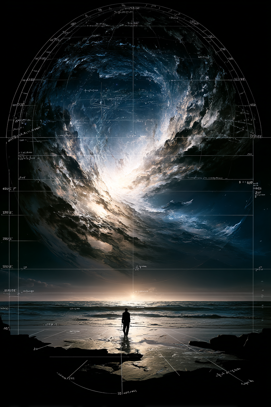 Surreal Cosmic Portals with Mathematical Formulas and Ocean Dreamscapes