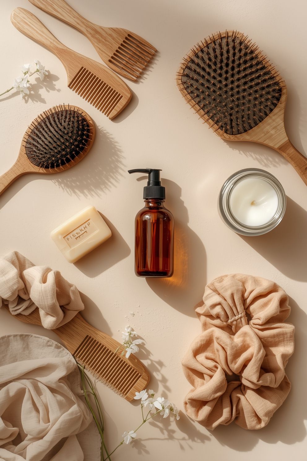 “Minimalist Natural Hair Care Flat Lay – Eco Beauty Essentials”