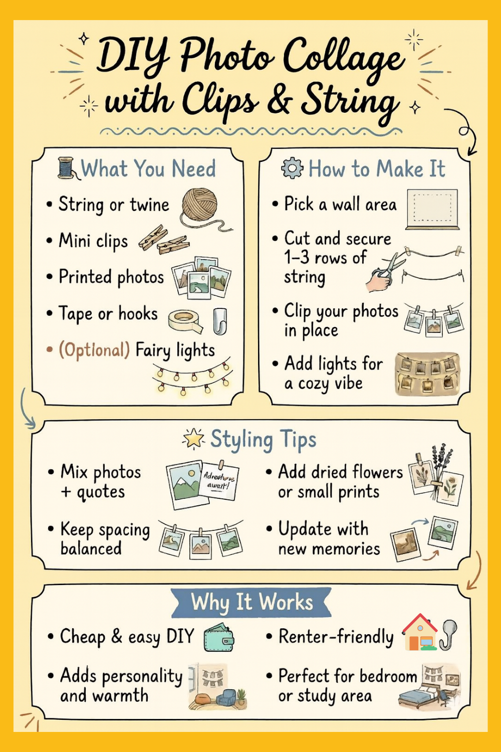 DIY Photo Collage with Clips & String: Easy Photo Wall Ideas!