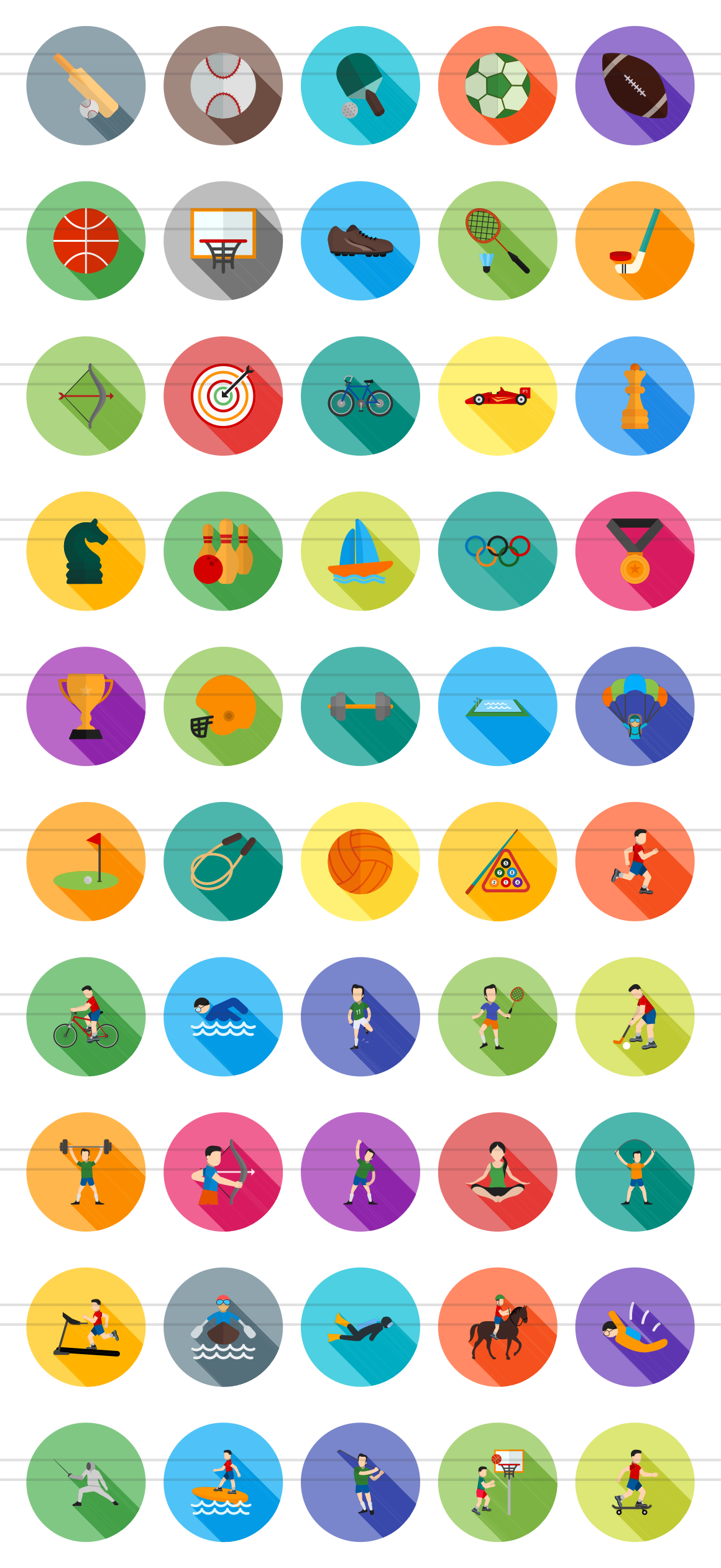 50 Sports Flat Shadowed Icons by Iconbunny | Creative Market