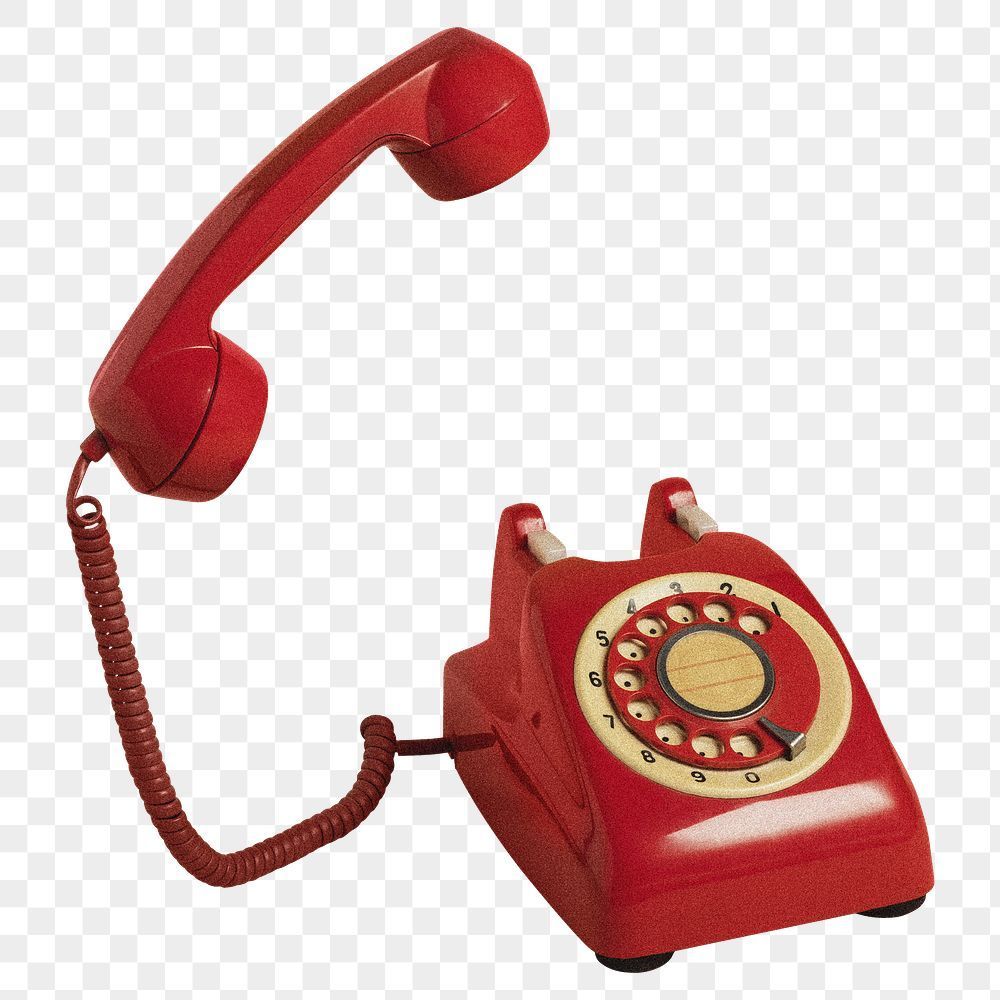 Retro – Telefon – Sticker : Rote Telefon – PNG mit transparentem Hintergrund.